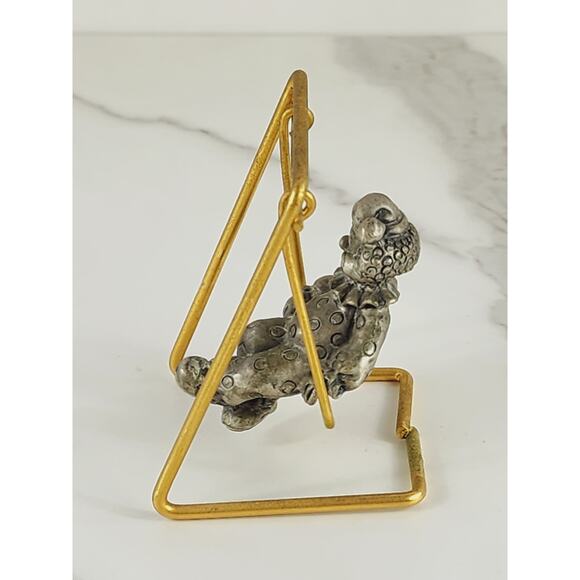 Mini Pewter Clown On Brass Swing 3 1/4" Figurine 90's George Good Home Decor Vtg - Picture 4 of 14